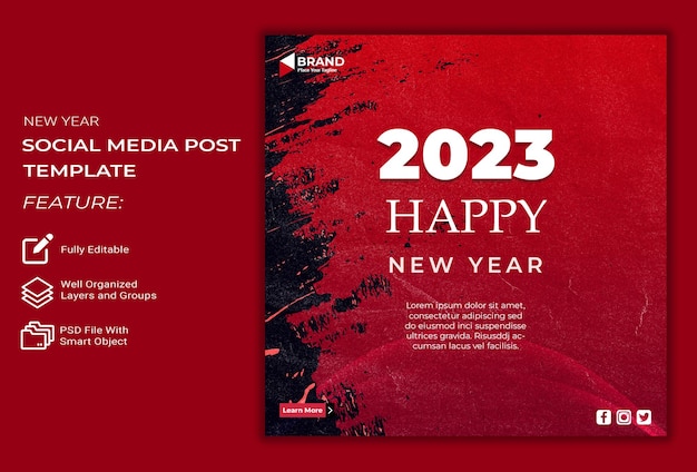 Happy new year 2023 social banner psd template