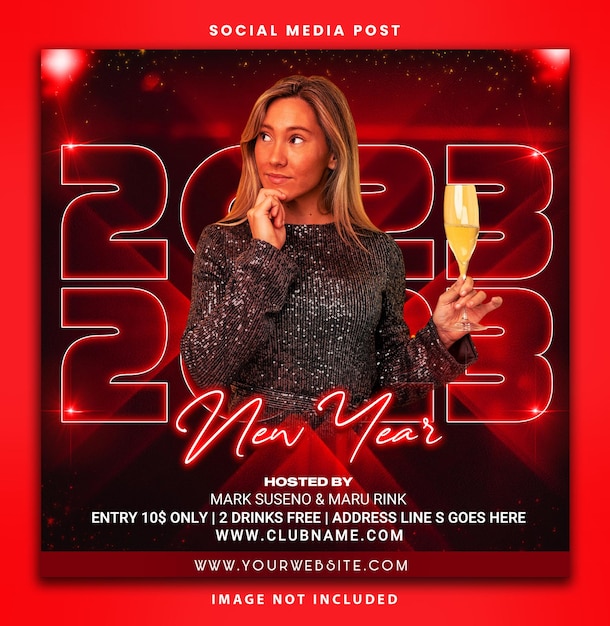 PSD happy new year 2023 social media post template design