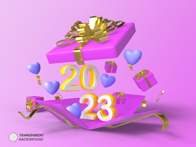 Happy new year 2023 text open gift box template