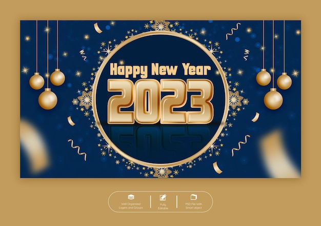 PSD happy new year 2023 web banner template