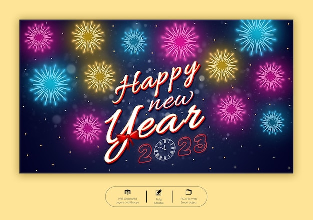 Felice anno nuovo modello di banner web 2023