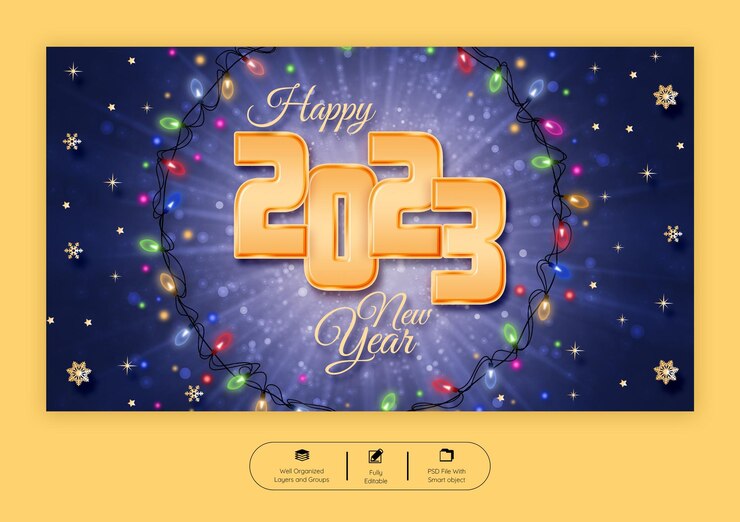 PSD हैप्पी न्यू ईयर 2023 वेब बैनर टेम्पलेट