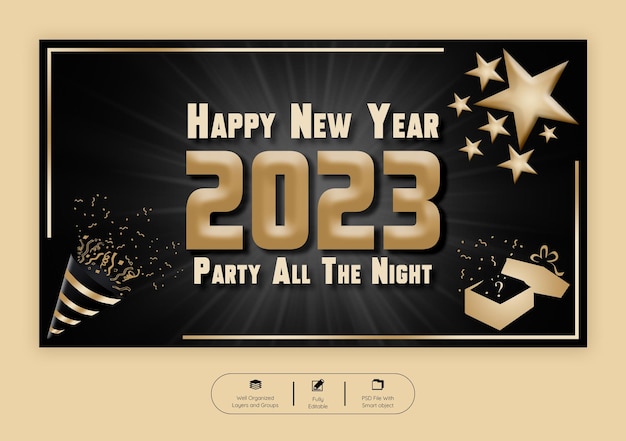 PSD felice anno nuovo modello di banner web 2023