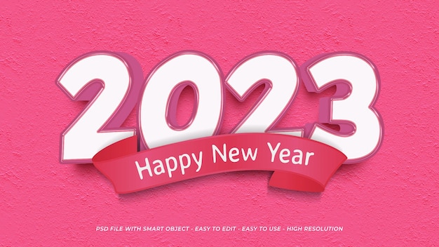 Felice anno nuovo 2023 con tema rosa effetto testo 3d