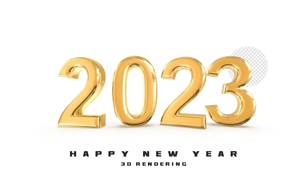 Felice anno nuovo 2023 con il concetto di rendering 3d dorato per lo sfondo del poster banner