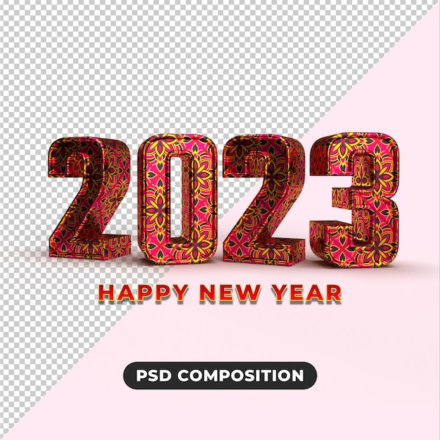 Happy new year 2023 with golden and white effect 3d render concept for background template design