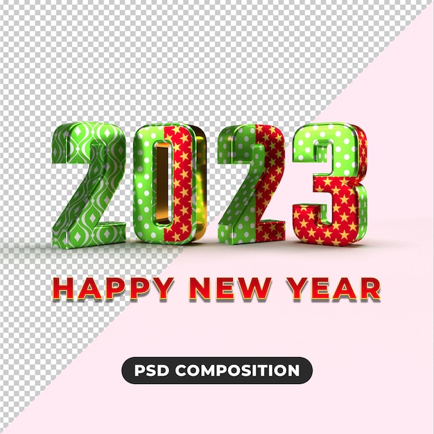 Happy new year 2023 with golden and white effect 3d render concept for background template design