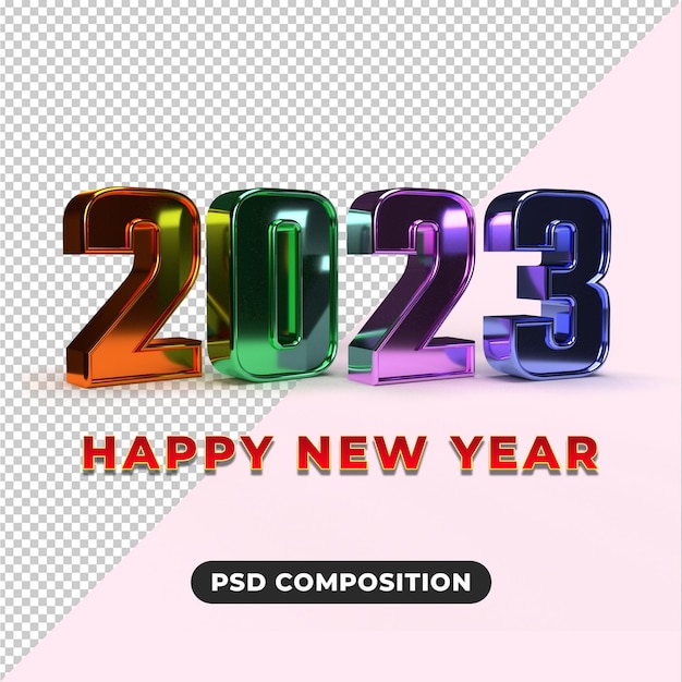 Happy new year 2023 with golden and white effect 3d render concept for background template design