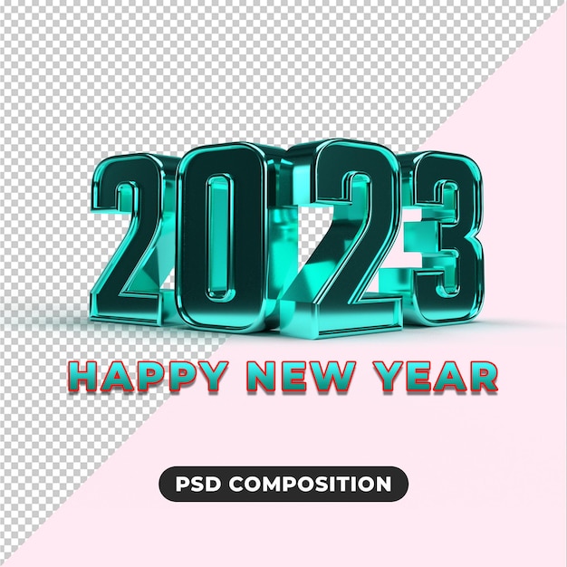 PSD happy new year 2023 with golden and white effect 3d render concept for background template design