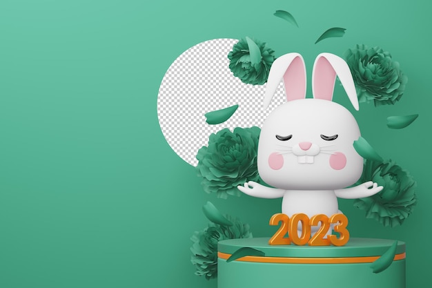 PSD 新年あけましておめでとうございます 2023 ウサギの 3 d レンダリングの年