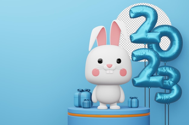 Happy new year 2023 year of the rabbit 3d rendering