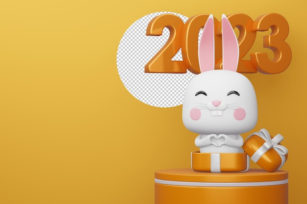 PSD happy new year 2023 year of the rabbit 3d rendering