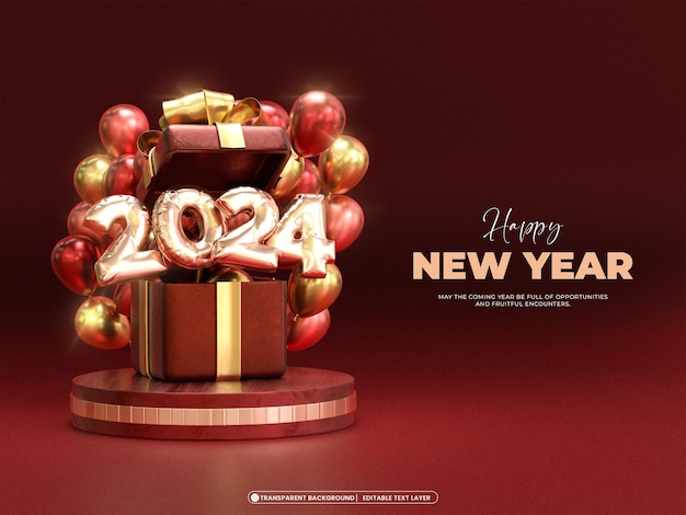 Happy New Year 2024 3d Banner Design Template