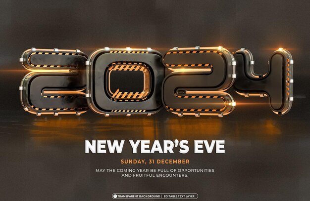 PSD happy new year 2024 3d banner design template