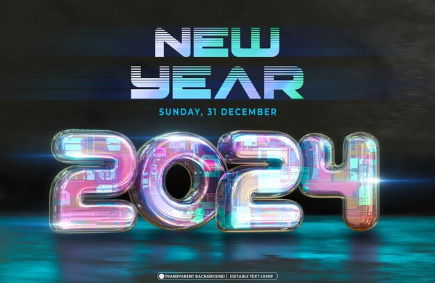 PSD happy new year 2024 3d banner design template