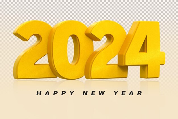 Happy new year 2024 3d render text for psd composition new year celebration