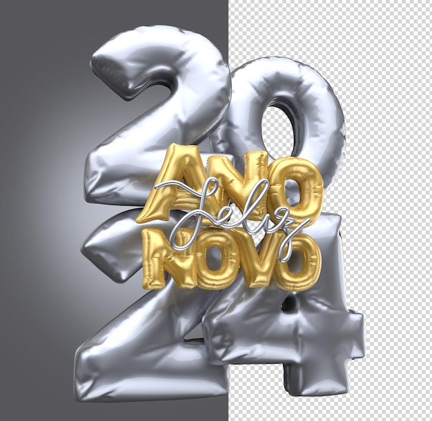 PSD buon anno 2024 3d seal gold silver