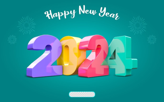 PSD happy new year 2024 3d text colorful