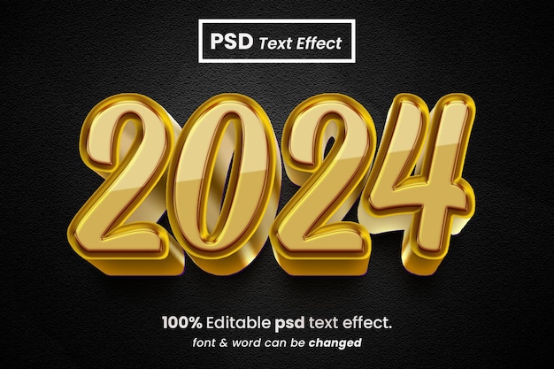 PSD happy new year 2024 3d text effect style