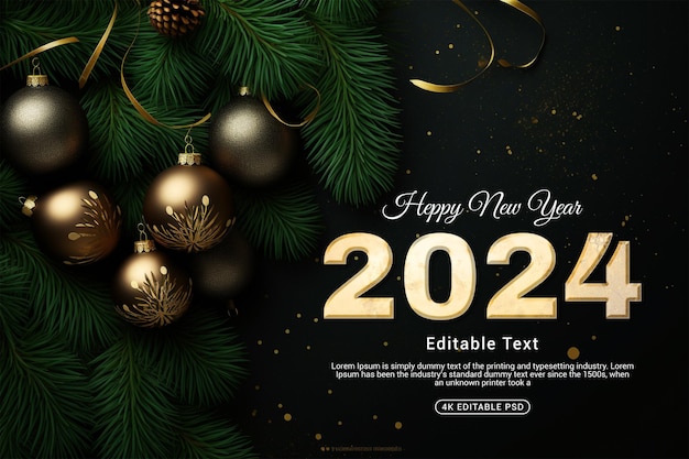 PSD buon anno 2024 sullo sfondo con effetti di testo modificabili