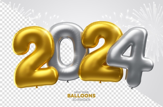 Happy new year 2024 balloon 3d element