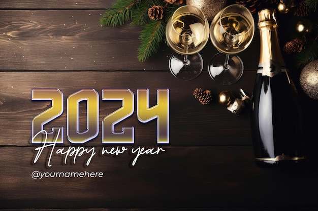 PSD buon anno 2024 modello di banner social media post design con champagne preparato per il nuovo anno