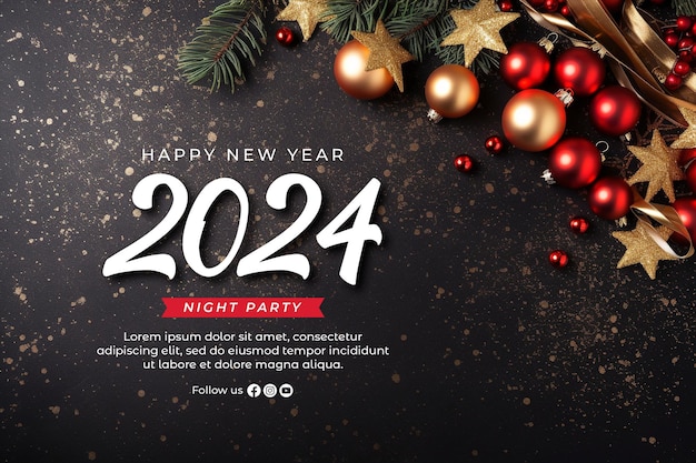PSD Счастливый новый год 2024 шаблон баннера