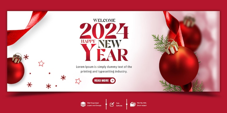 PSD happy new year 2024 celebration facebook cover banner template