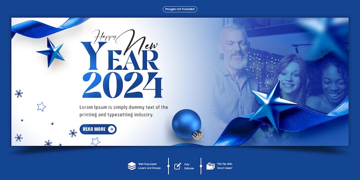 PSD happy new year 2024 celebration facebook cover banner template