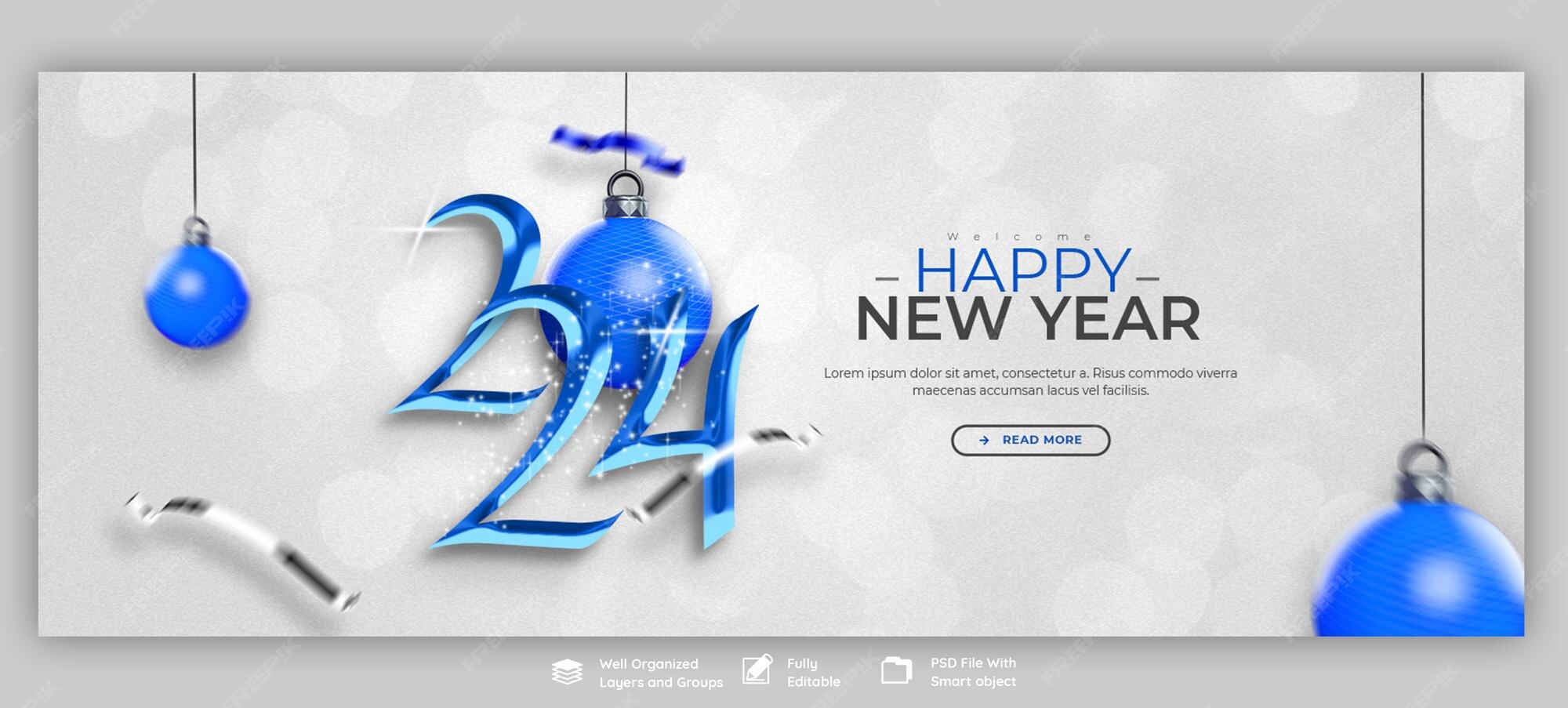 Premium PSD Happy new year 2024 celebration facebook cover post