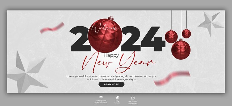 PSD happy new year 2024 celebration facebook cover post design template