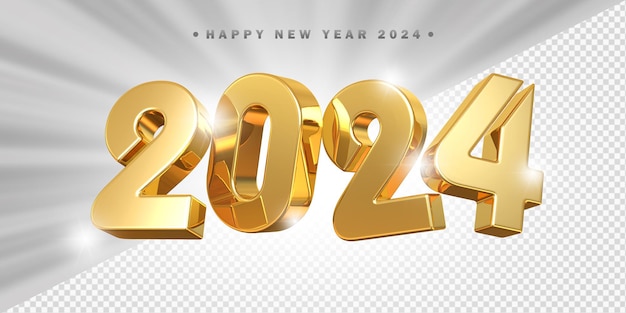 PSD happy new year 2024 gold 3d