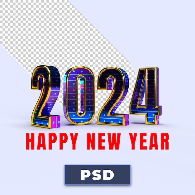 PSD happy new year 2024 golden 3d numbers