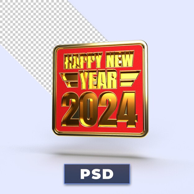 PSD happy new year 2024 golden 3d numbers