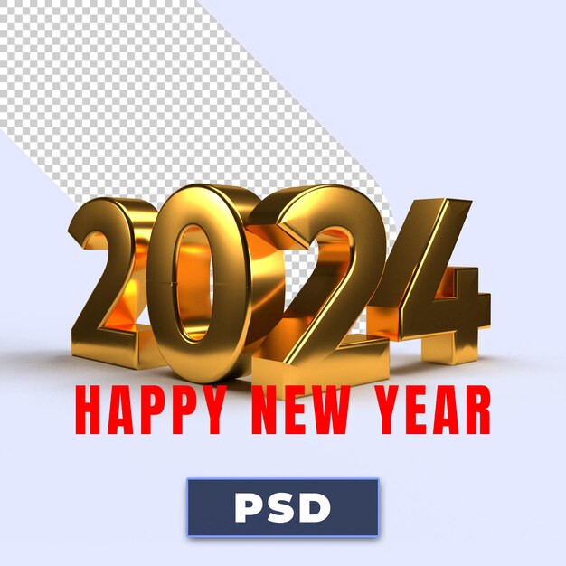 PSD happy new year 2024 golden 3d numbers