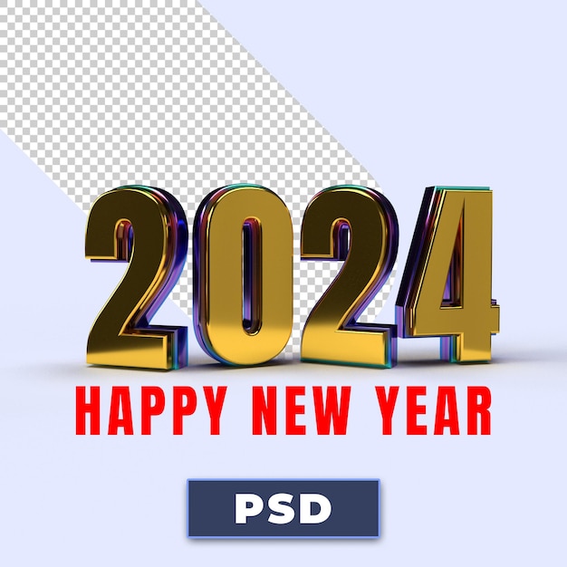 PSD happy new year 2024 golden 3d numbers