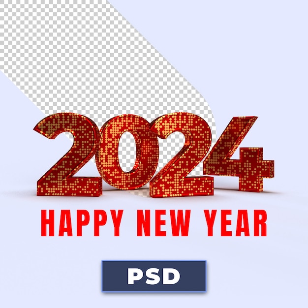 PSD happy new year 2024 golden 3d numbers