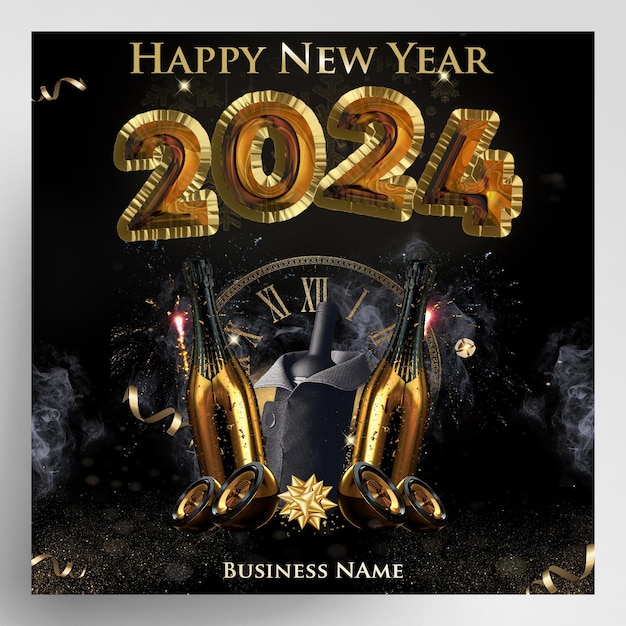 PSD happy new year 2024 modern flyer banner design