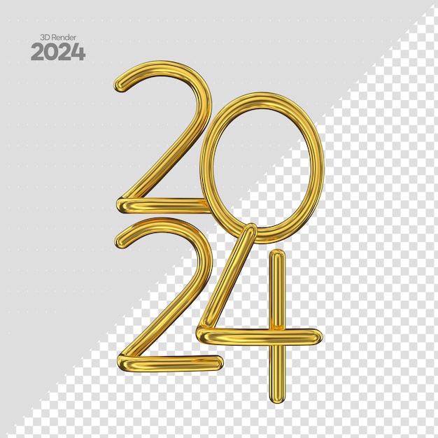 Felice anno nuovo 2024 numero rendering 3d