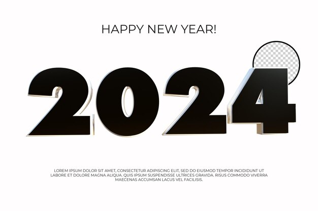 PSD happy new year 2024 number 3d render