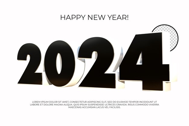 PSD happy new year 2024 number 3d render