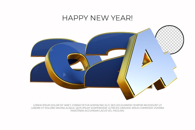 PSD buon anno 2024 numero 3d render