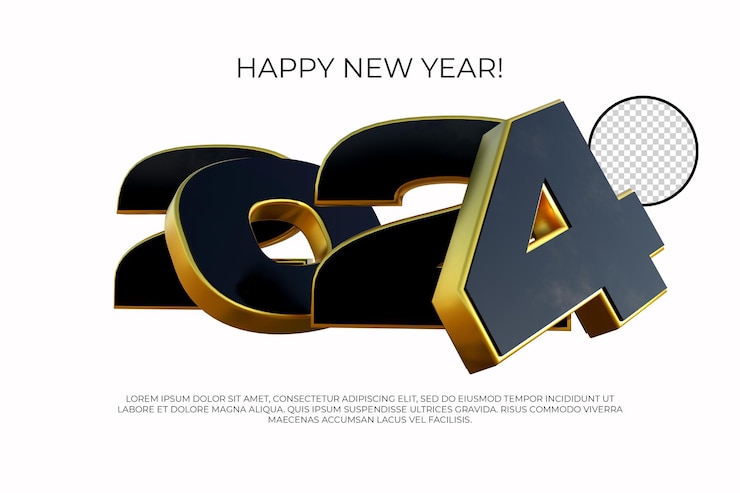 PSD happy new year 2024 number 3d render