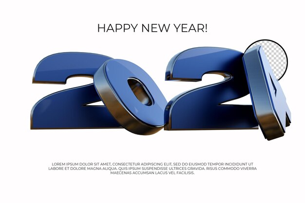 PSD happy new year 2024 number 3d render