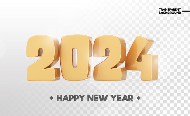 happy new year 2024 number 3d render