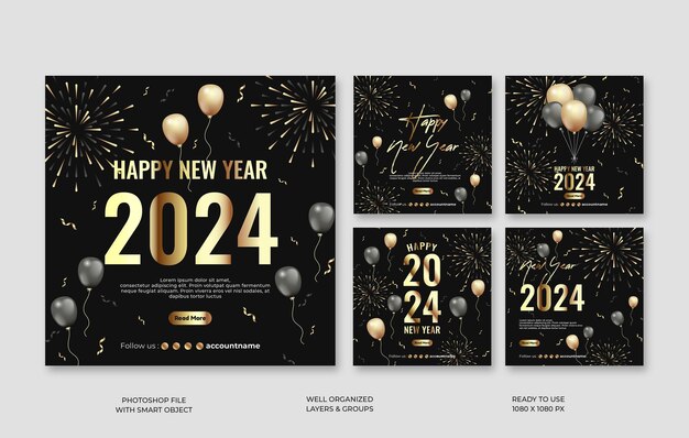 PSD buon anno 2024 social media post template design collection