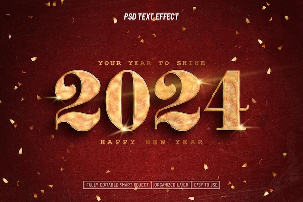 PSD happy new year 2024 text effect