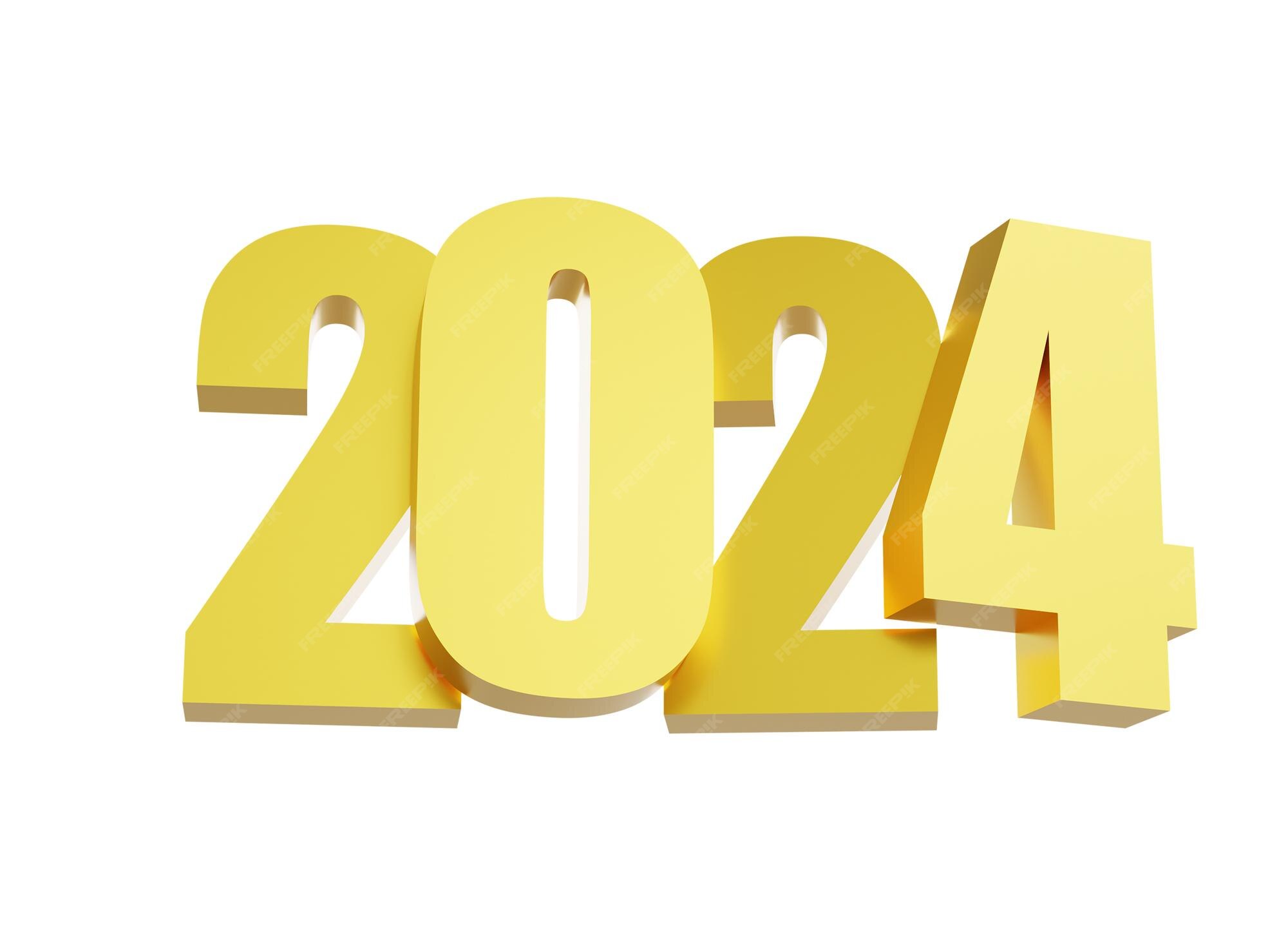 Premium PSD Happy new year 2024 with shiny 3d golden numbers isolated