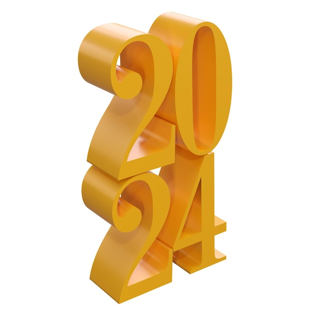 PSD happy new year 2024 with shiny 3d golden numbers isolated transparent png holiday gold