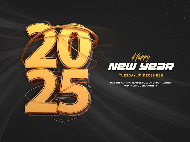 เทมเพลตออกแบบแบนเนอร์ 3 มิติสุขสันต์วันปีใหม่ 2025